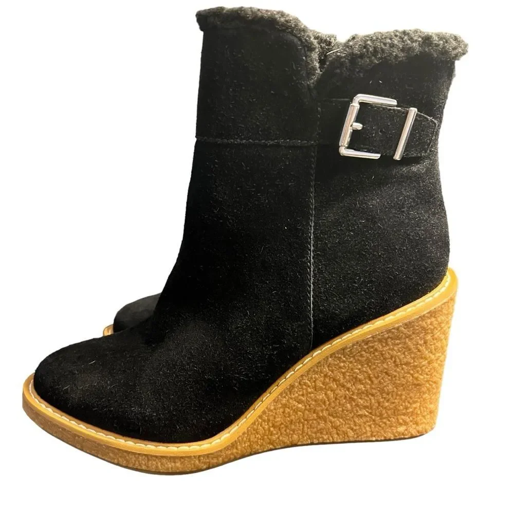 Franco Sarto Women’s Suede Wedge Boots Faux Fur Lined Size 8.5 NWOT